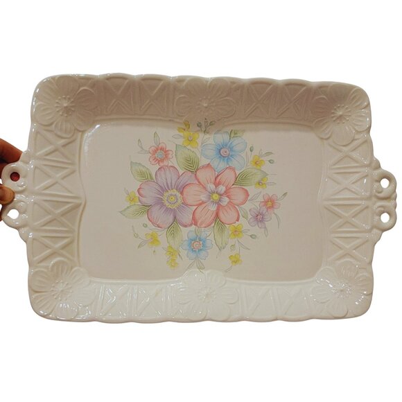 Vintage Floral Ceramic Cream-Coloured Tray - Picture 7 of 8